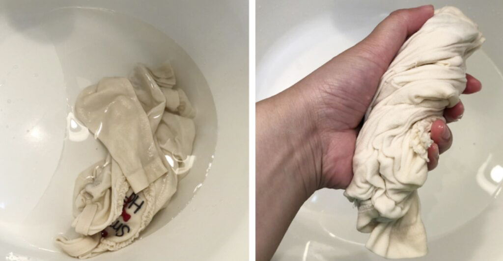 新しい水でよくすすぎ手絞りで脱水